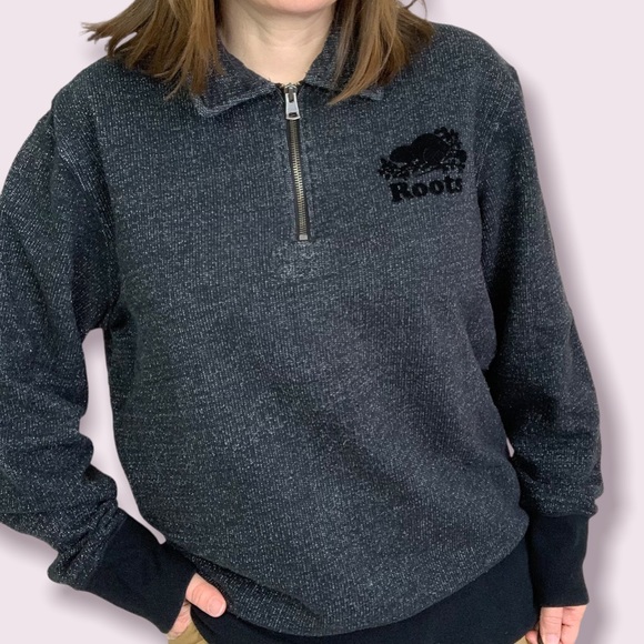 Roots Other - Roots Canada Men’s Quarter Zip Pullover Sweater In Salt And Pepper Size M